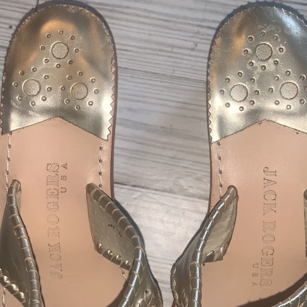 Jack Rogers Gold Leather Thong Sandals for Women